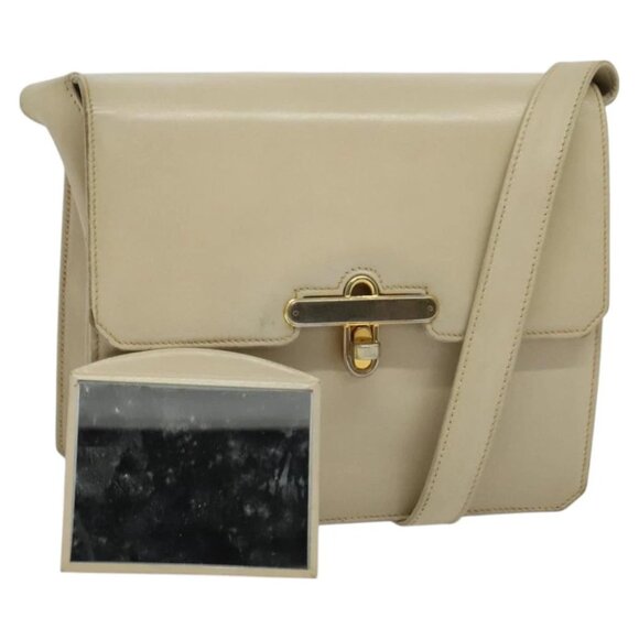 GUCCI Shoulder Bag Leather Cream Gold Auth - Picture 1 of 15